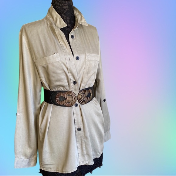 Primark Tops - IP SOLD OUT Beige Long Sleeve Button Down Shirt Pockets